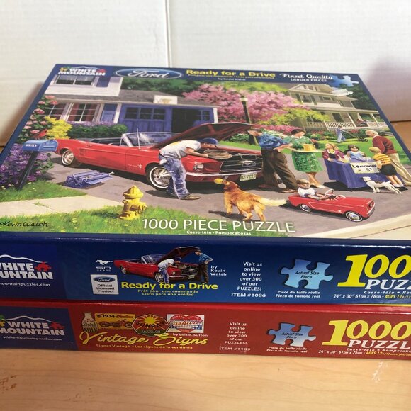 COMPLETE LOT of 2 White Mountain Puzzles Vintage Signs & Ready for a Drive #JS